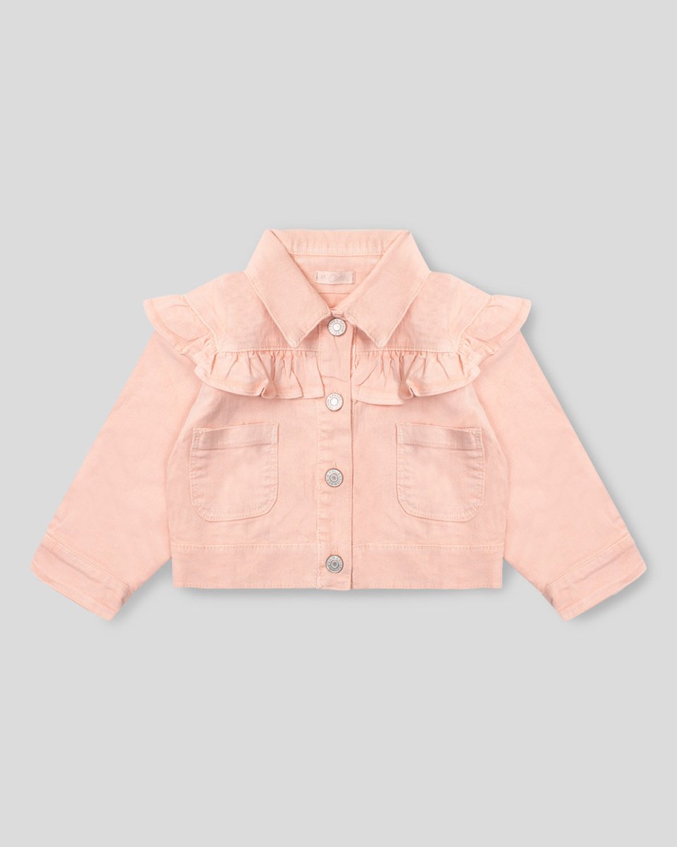 Chaqueta denim salmón con boleros para niña - Cielito